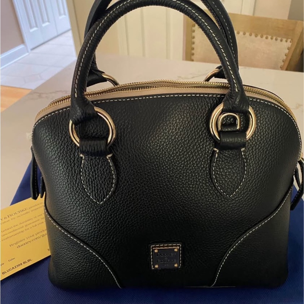 Dooney & Bourke Black Leather Satchel with Gold Accents
